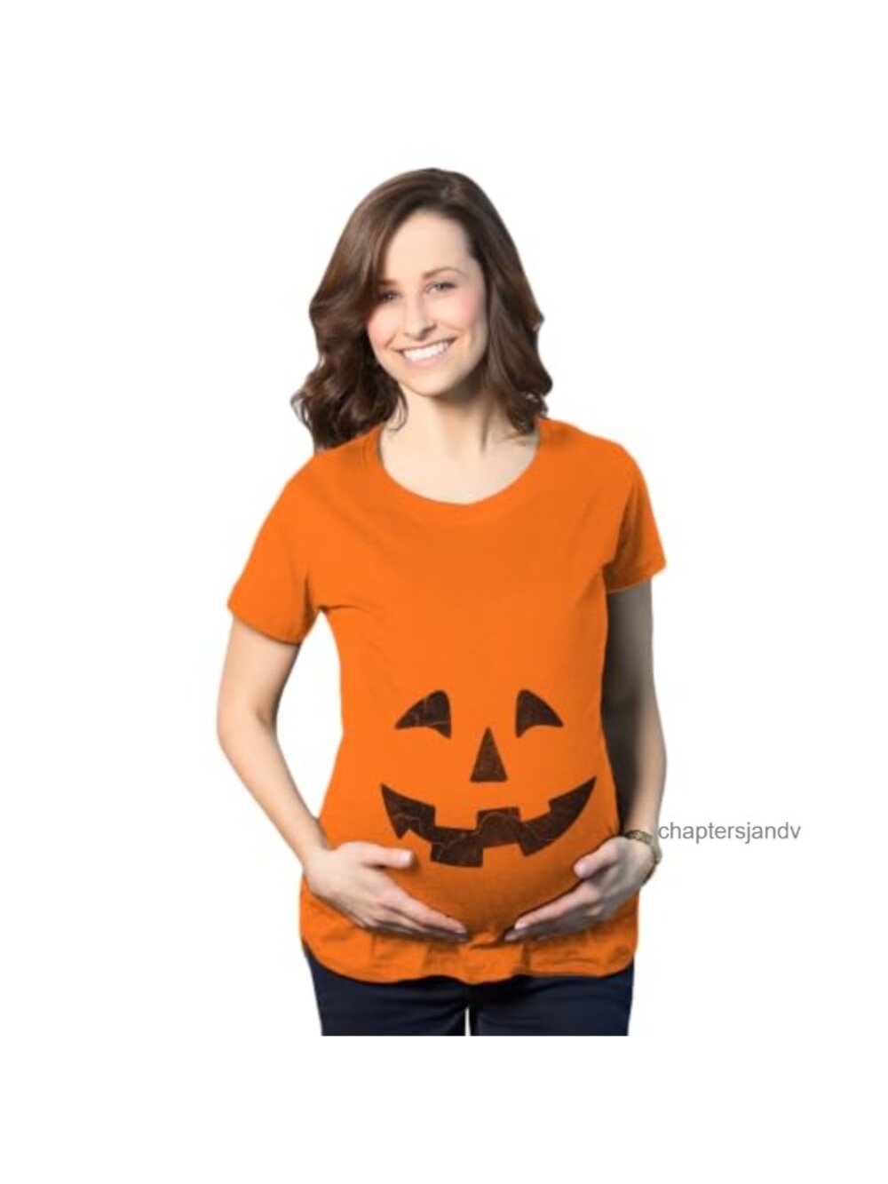Halloween Maternity T-Shirt Pumpkin Pregnancy Tee Crew Neck